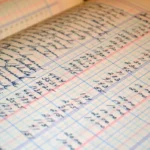 Buku besar keuangan tulisan tangan kuno sebagai catatan akuntansi